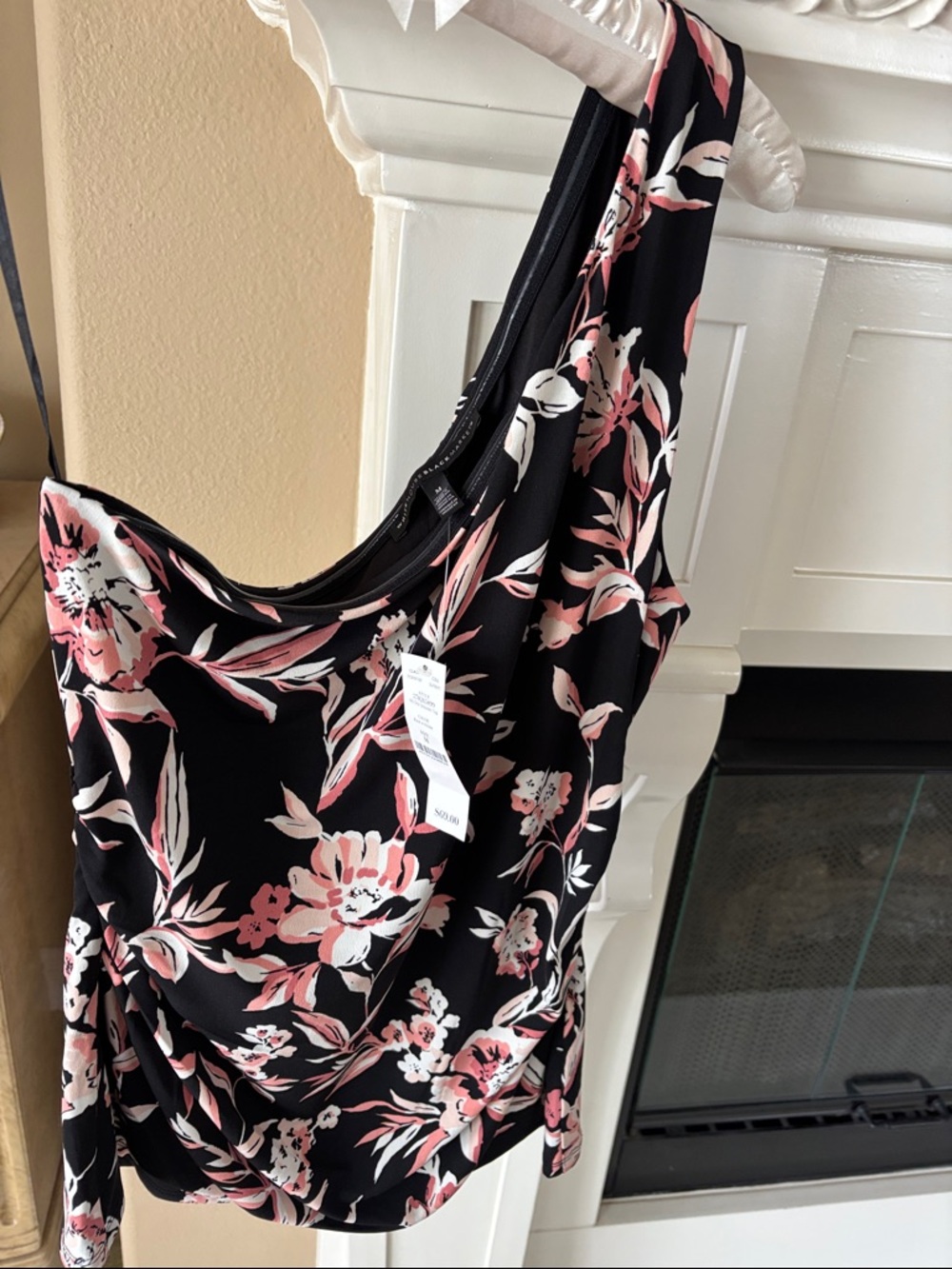 White House Black Market Black Top with Pink and White Floral Print